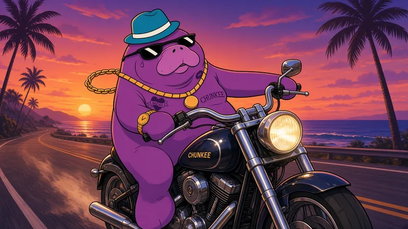 Chunkee riding a black motorcycle along a coastal highway at dusk